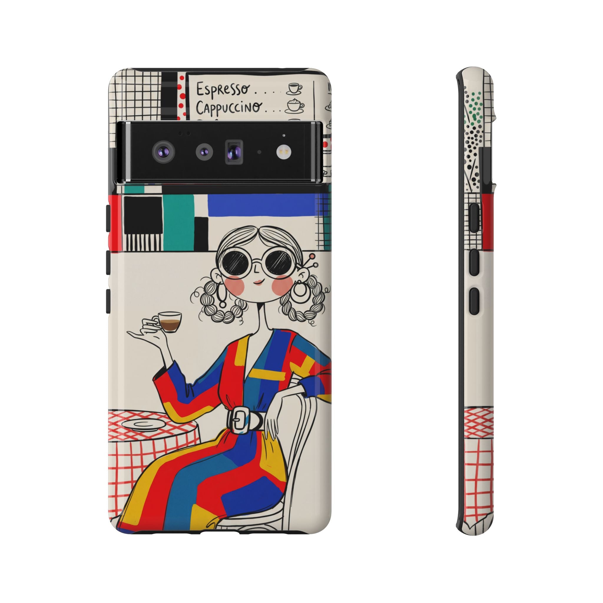 Retro Cafe Google Pixel Phone Case | Colourful Chic Woman Illustration