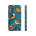 Bird Pattern Tough Samsung Galaxy Phone Case | Colourful Songbirds on Teal Background