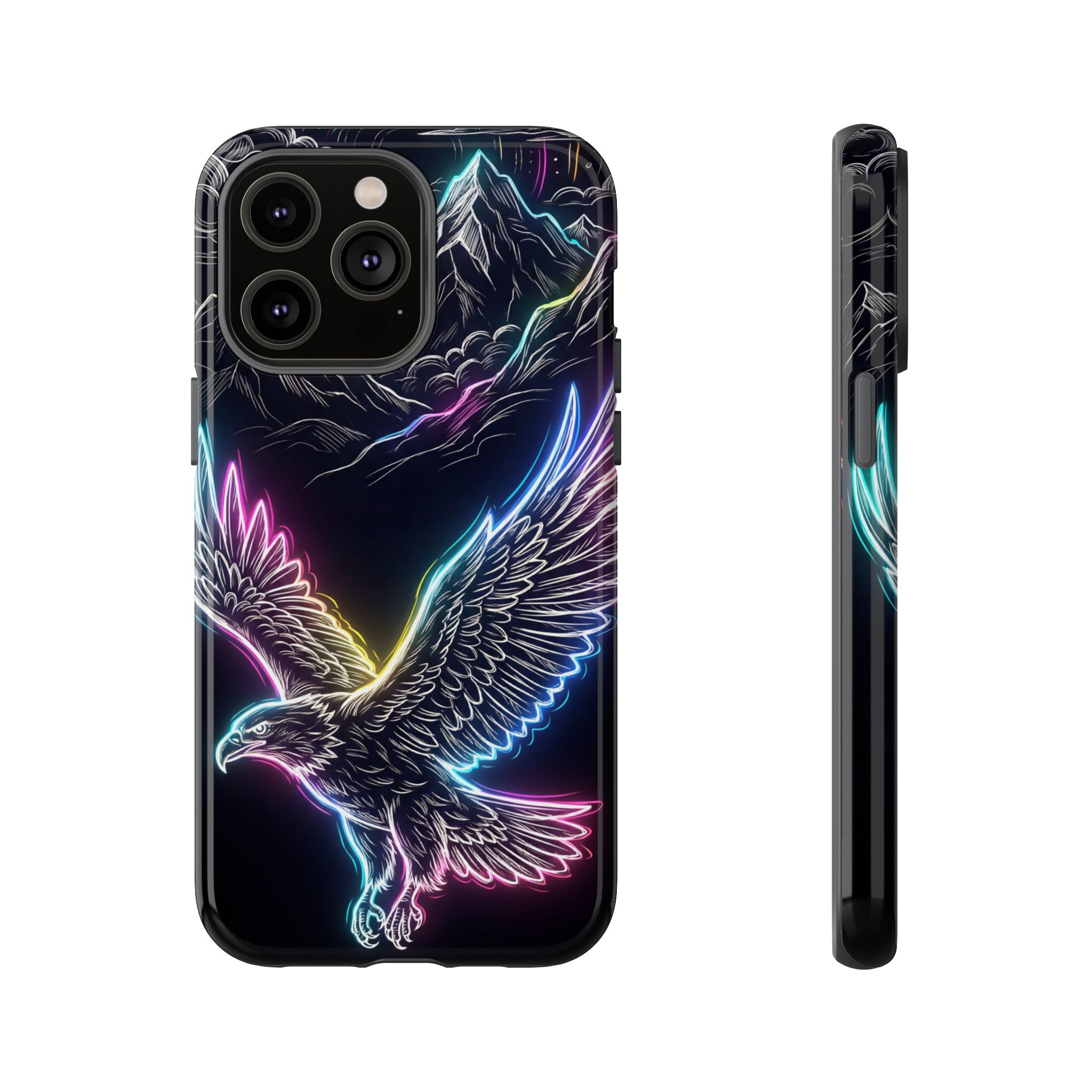 Neon Eagle iPhone Case with Mountain Design