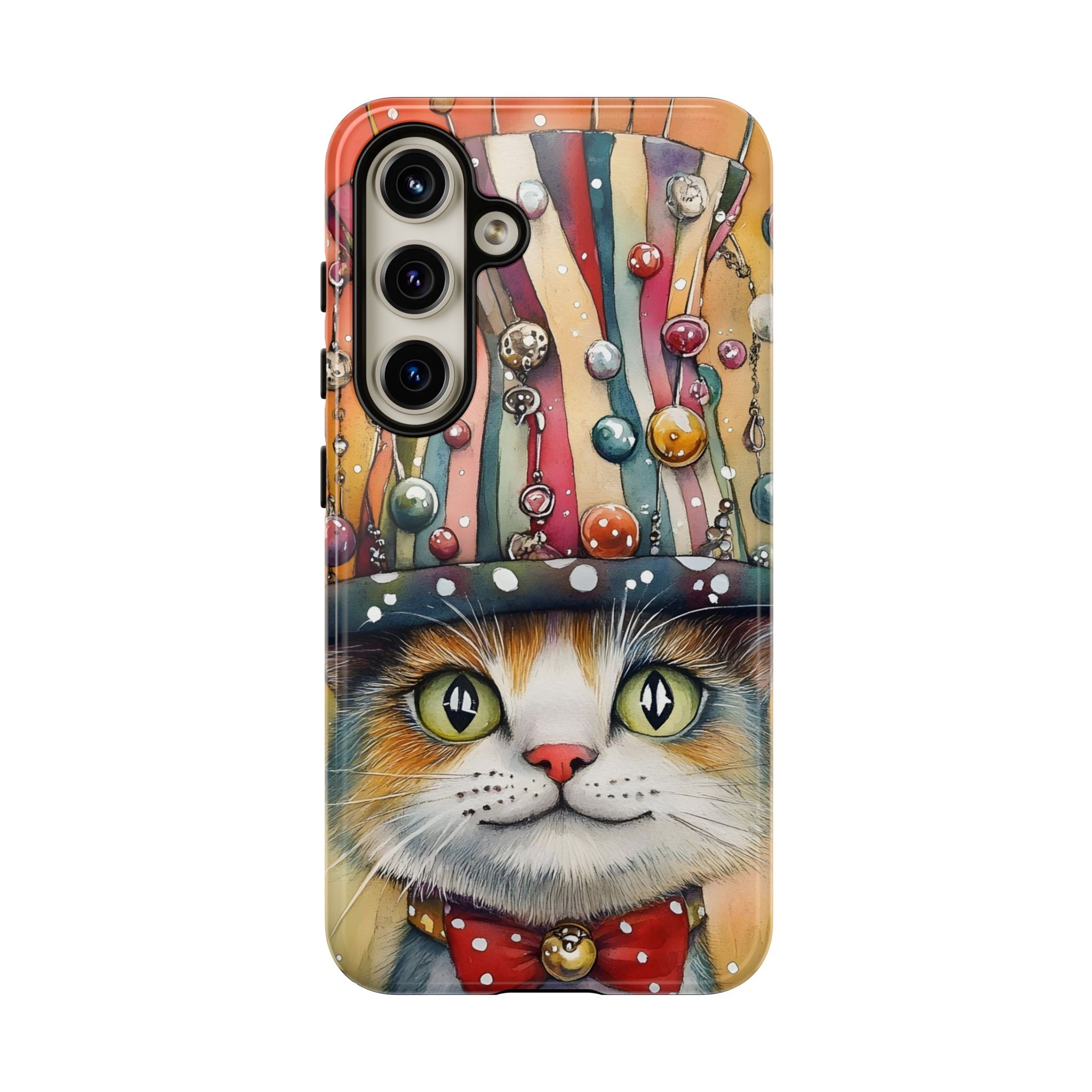 Cat in Colourful Top Hat Samsung Galaxy Case — Whimsical Cat Art iPhone Case