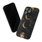 Celestial Moon Phases Tough iPhone Case | Gold Crescent & Full Moon Galaxy Design