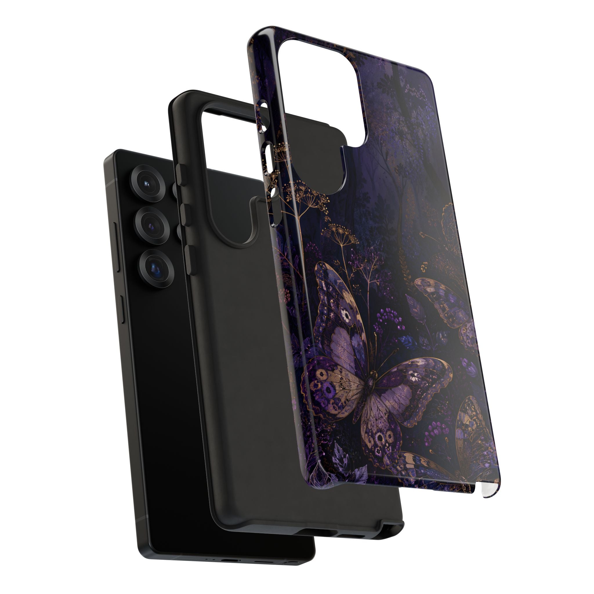 Purple Night Butterflies Samsung Galaxy Phone Case | Moody Purple Floral Cover