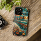 Artistic Sunset Cottage iPhone Case | Whimsical Floral Landscape Protective Cover