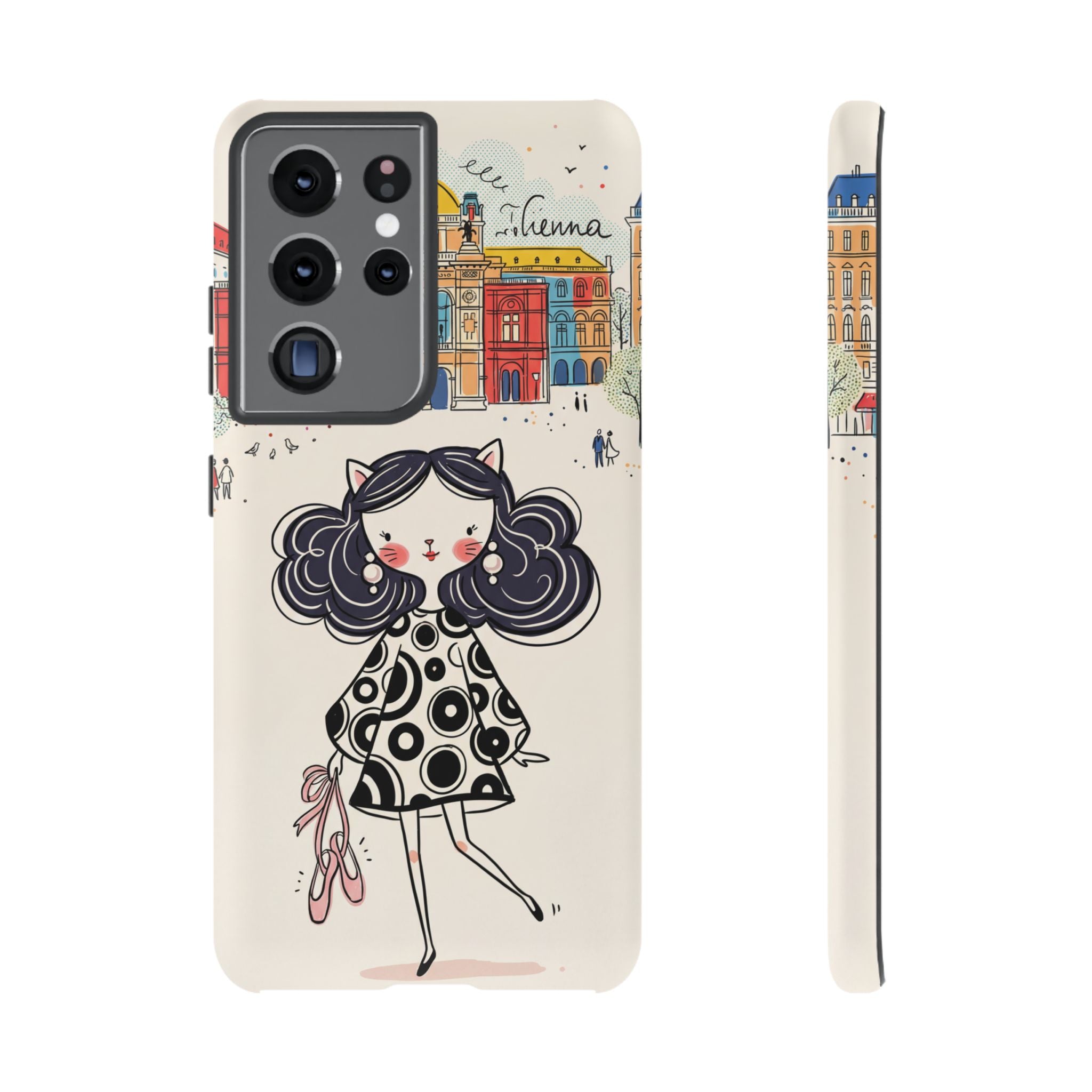 Cute Parisian Cat Girl Samsung galaxy Phone Case | Ballet Slippers Illustration Tough Case