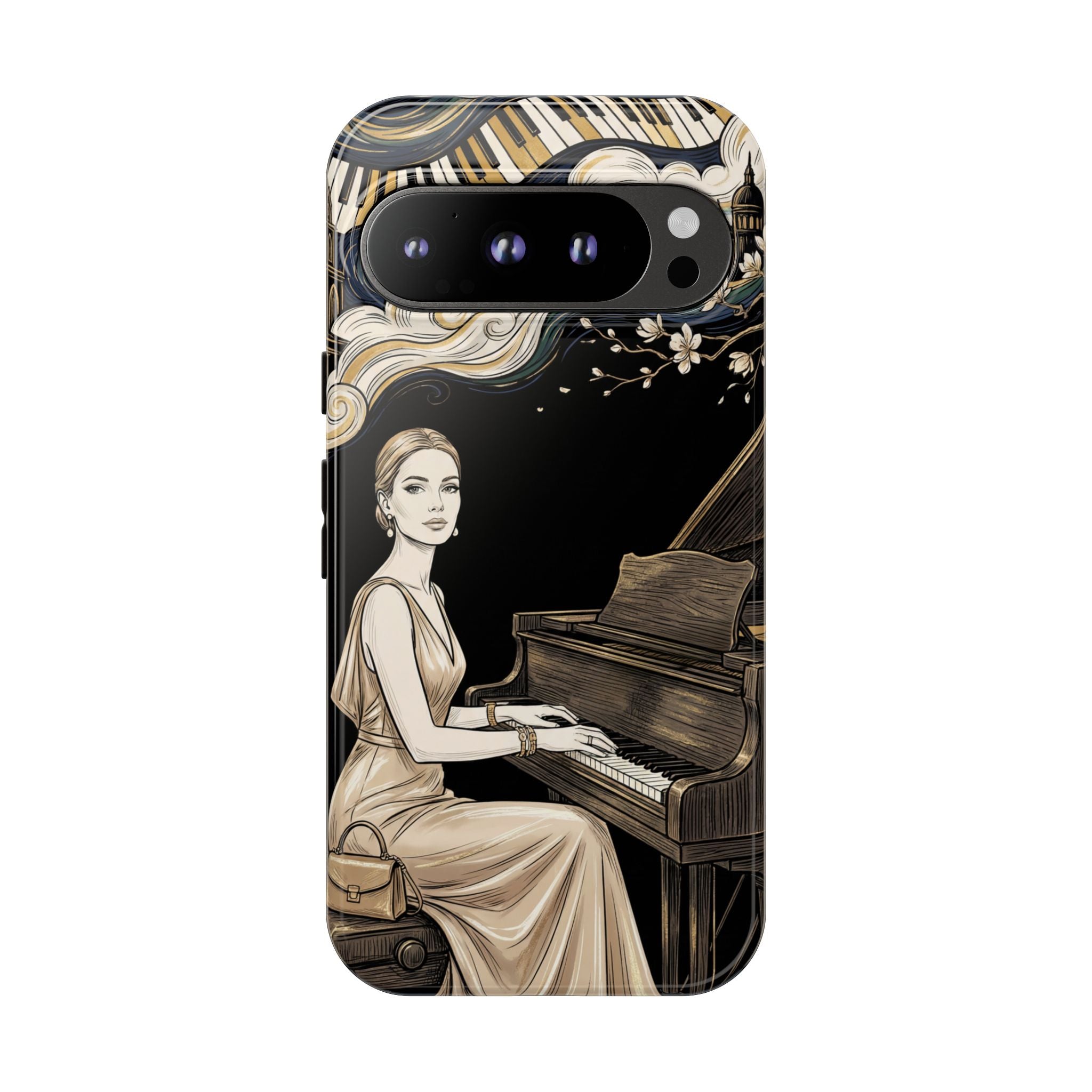 Elegant Piano Woman Google Pixel Phone Case | Vintage Art Deco Music Design