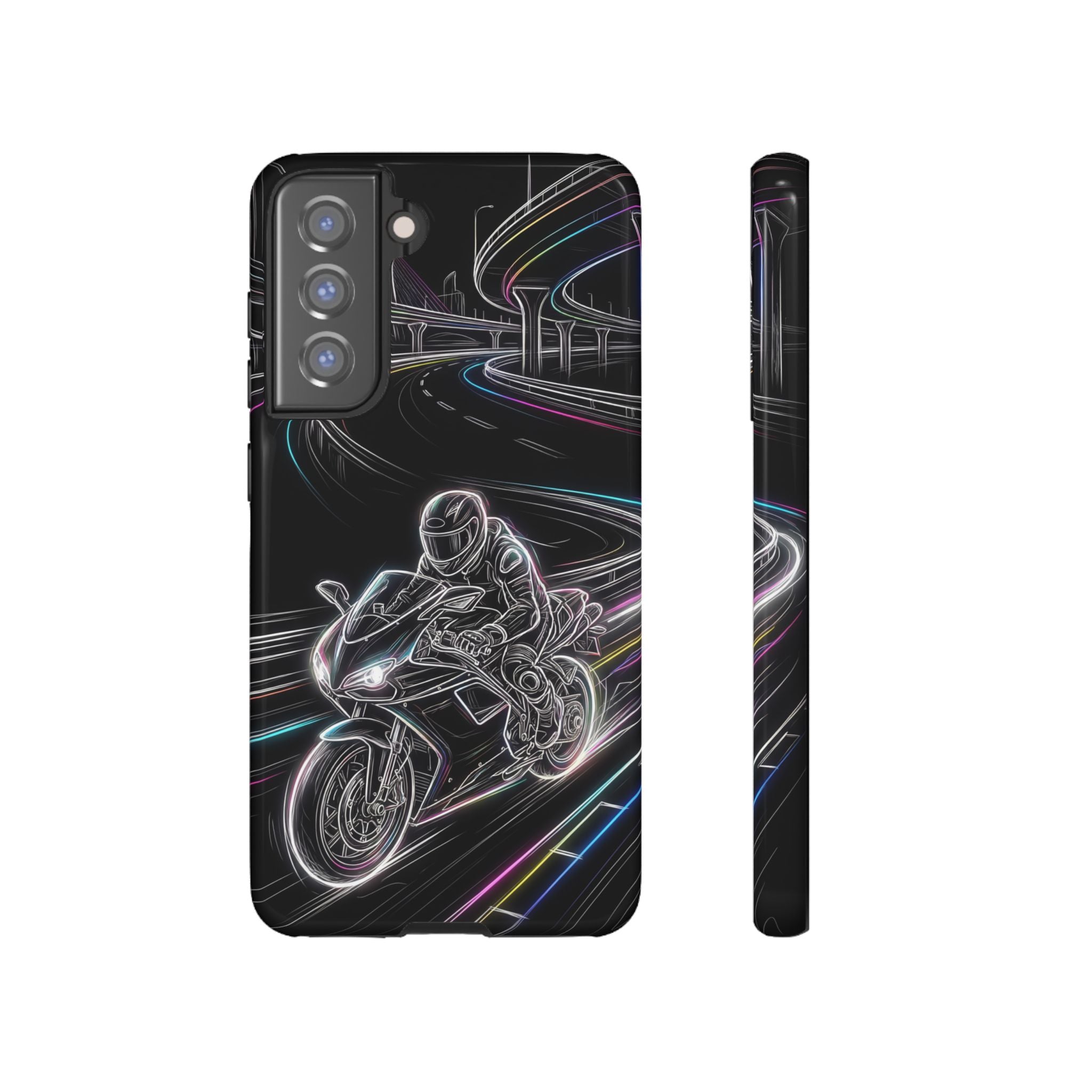 Neon Night Rider Samsung Galaxy Phone Case | Motorcycle Racing Protective Cover