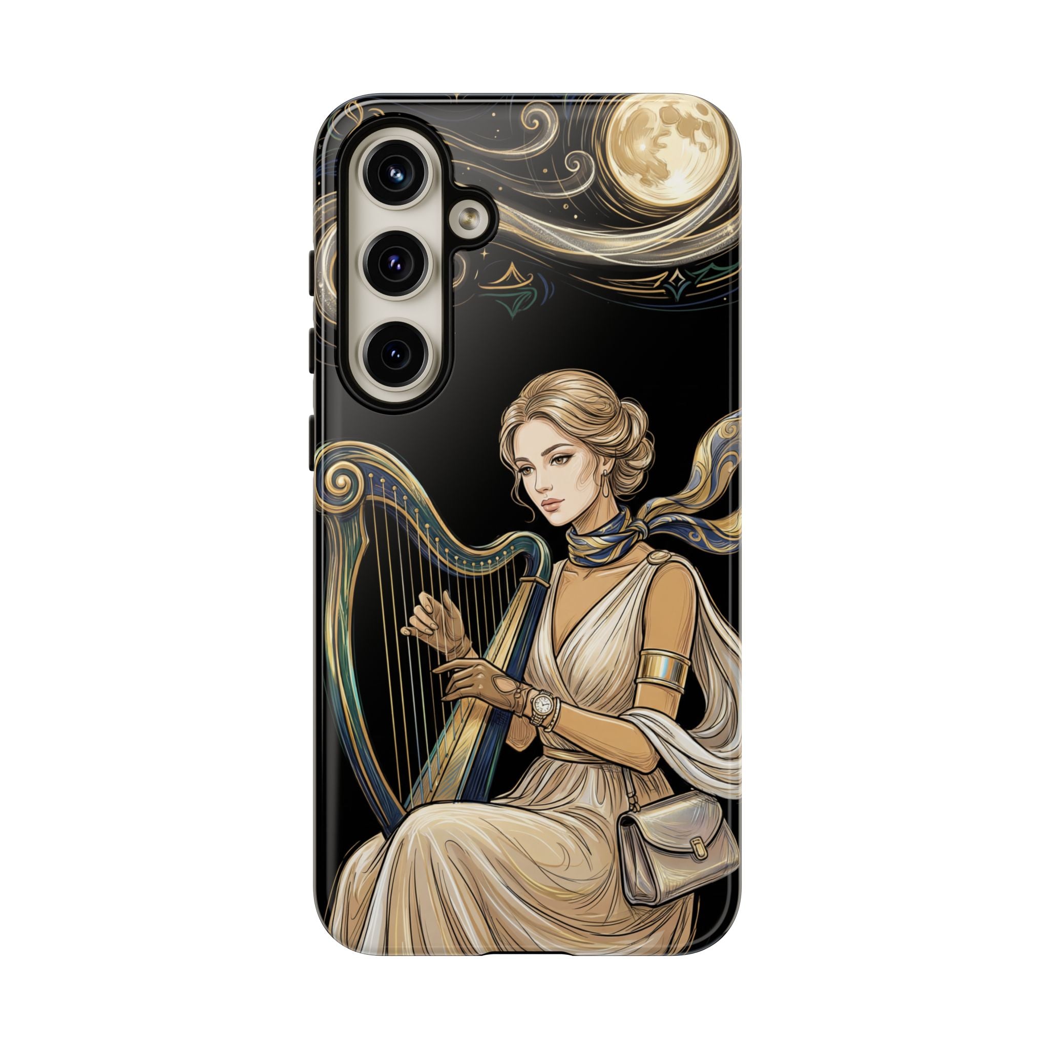 Moonlit Harp Samsung Galaxy Phone Case | Vintage Goddess Musician Art