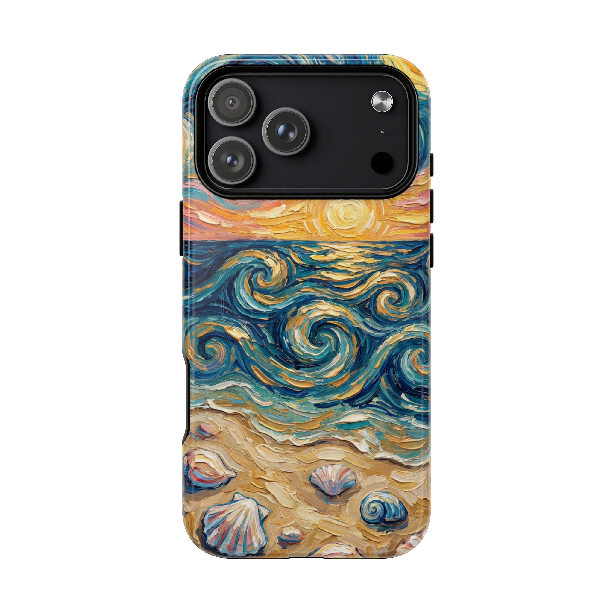 Sunset Ocean Waves MagSafe iPhone Case — Van Gogh‑Style Beach Waves with Shells