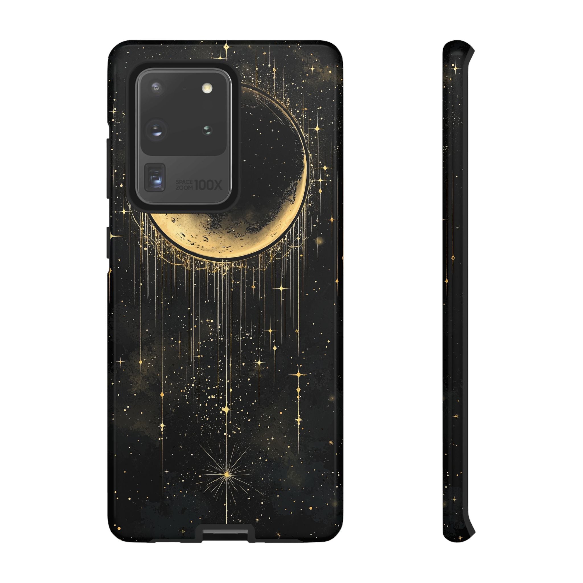 Moonlit Crescent Tough Samsung Galaxy Case | Gold Stars Night Sky