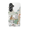 Paris Cafe Illustration Samsung Galaxy Phone Case | Vintage Bicycles & Pigeons Protective Cover