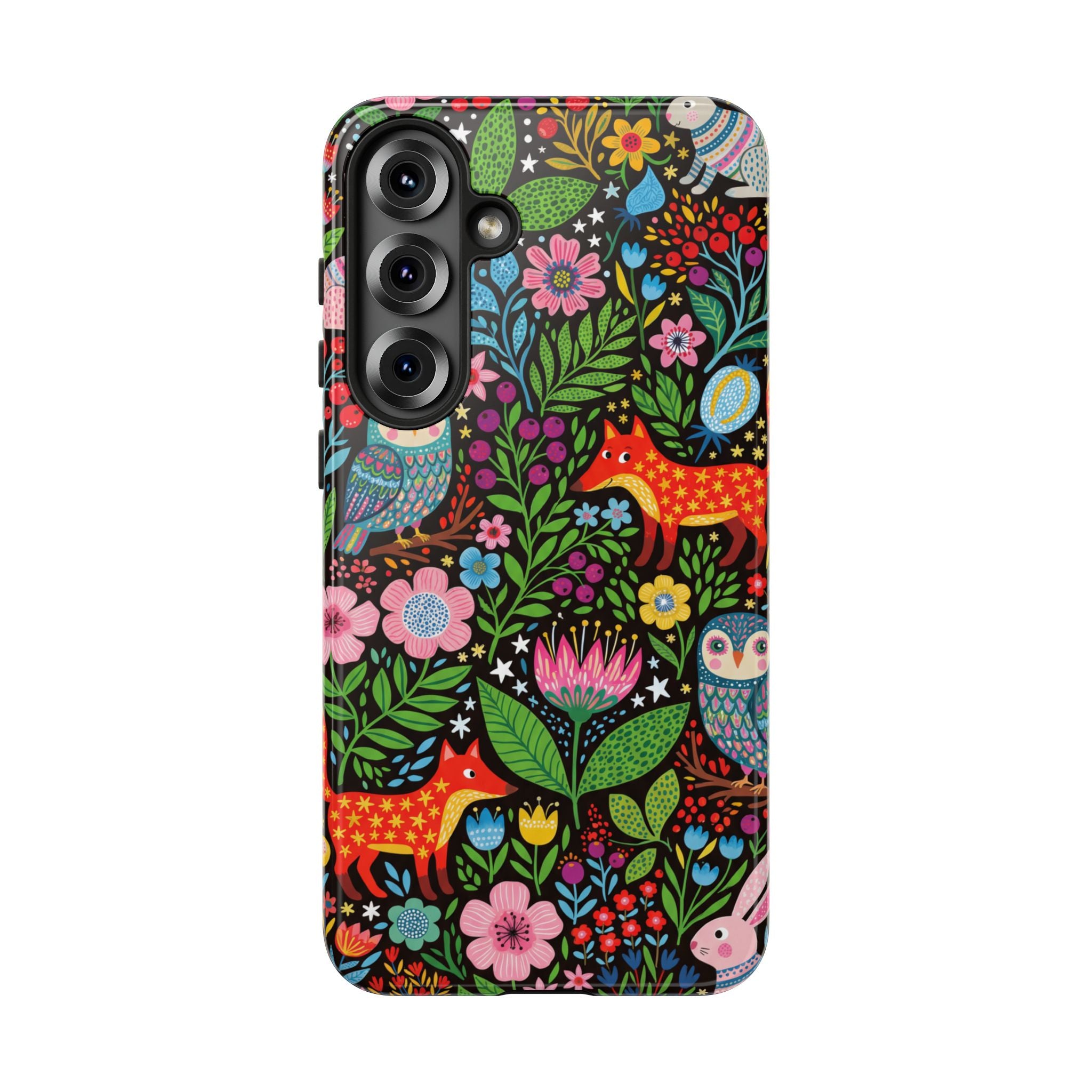 Floral Woodland Samsung Galaxy Phone Case | Colourful Fox & Owl Protective Cover