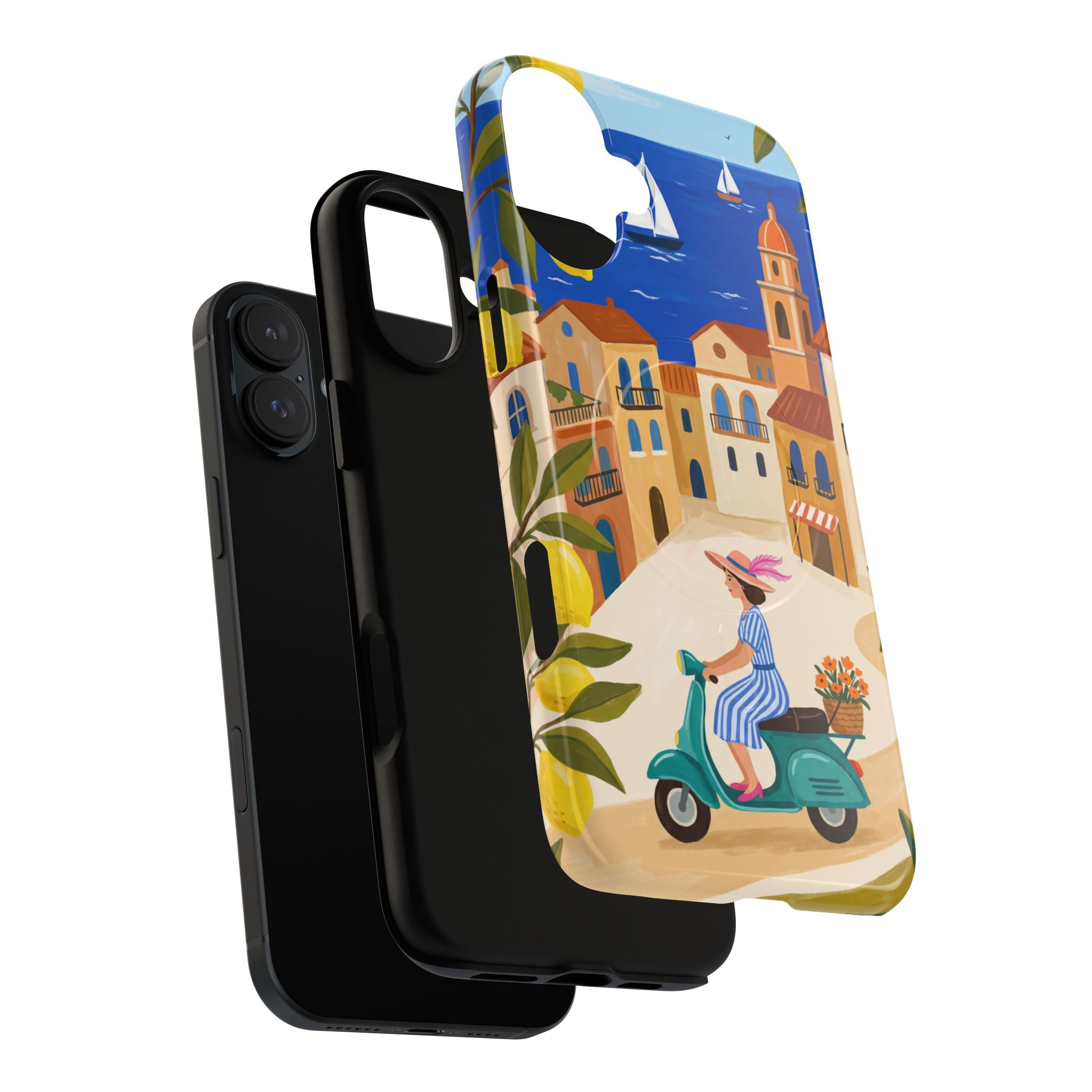 Mediterranean Scooter MagSafe iPhone Case | Coastal Lemon Grove Design