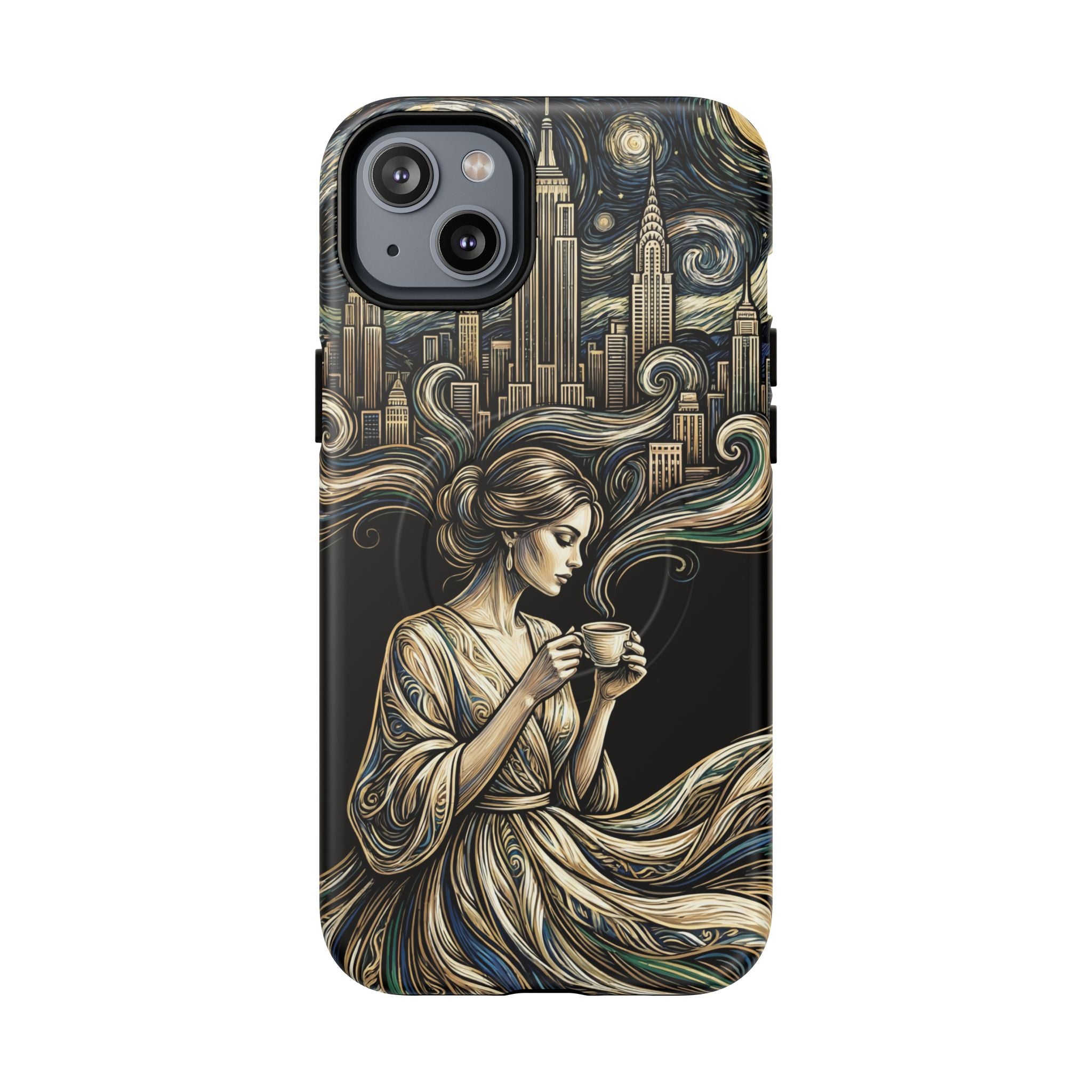 Vintage Cityscape Woman Tea Art MagSafe iPhone Case