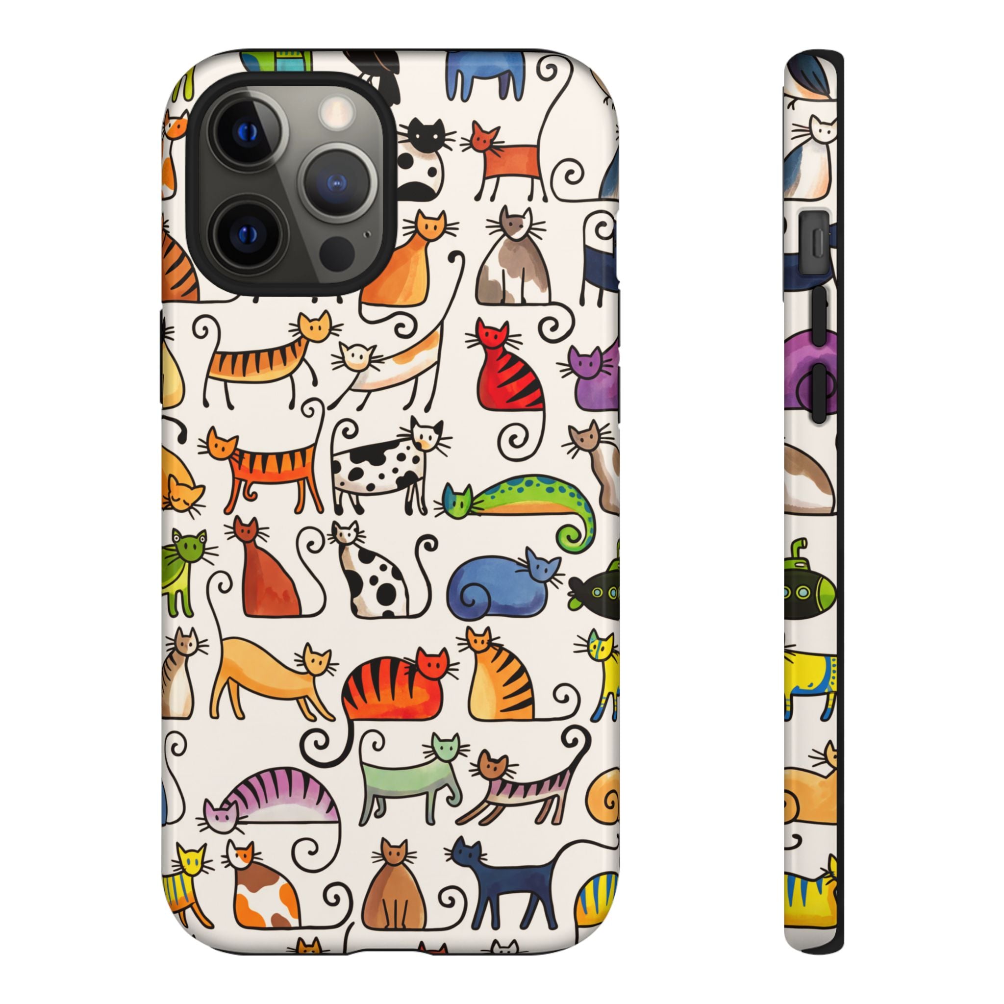 Cat Pattern Tough iPhone Case | Colourful Cartoon Cats