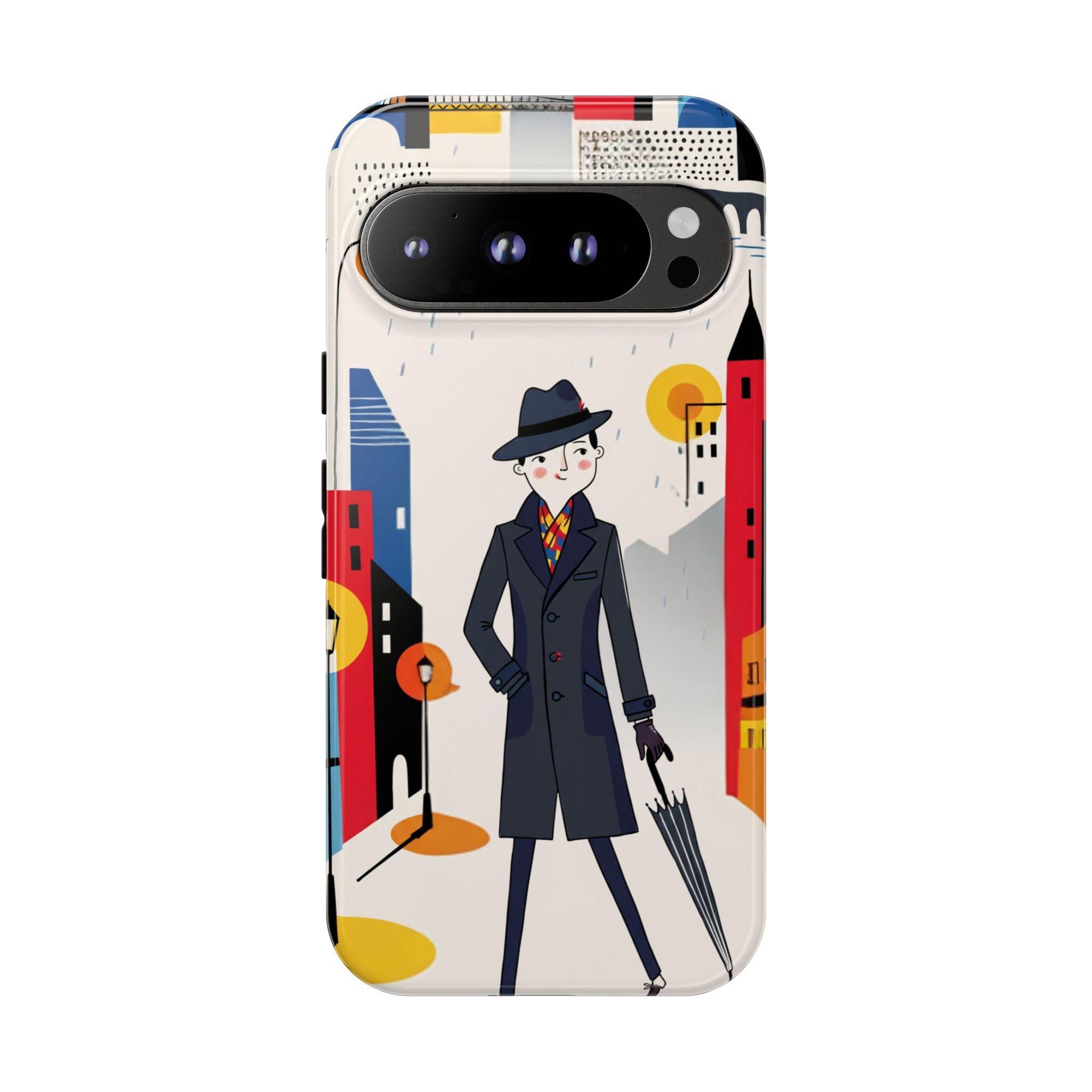 Retro Gentleman in Cityscape Illustration Google Pixel Phone Case