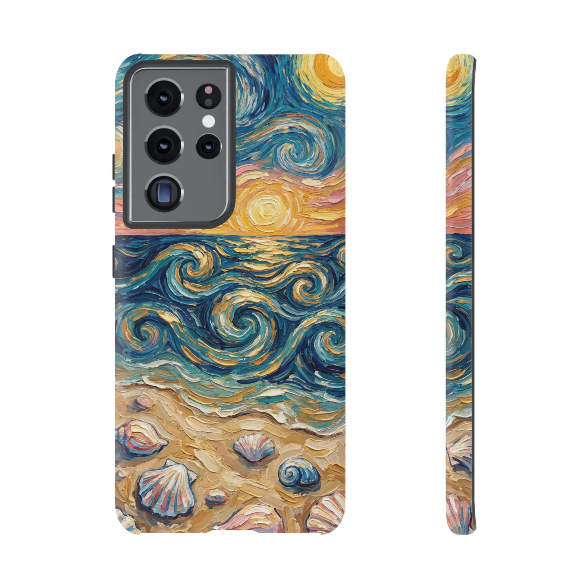 Sea Sunset Samsung Galaxy Case — Van Gogh‑Style Beach Waves with Shells