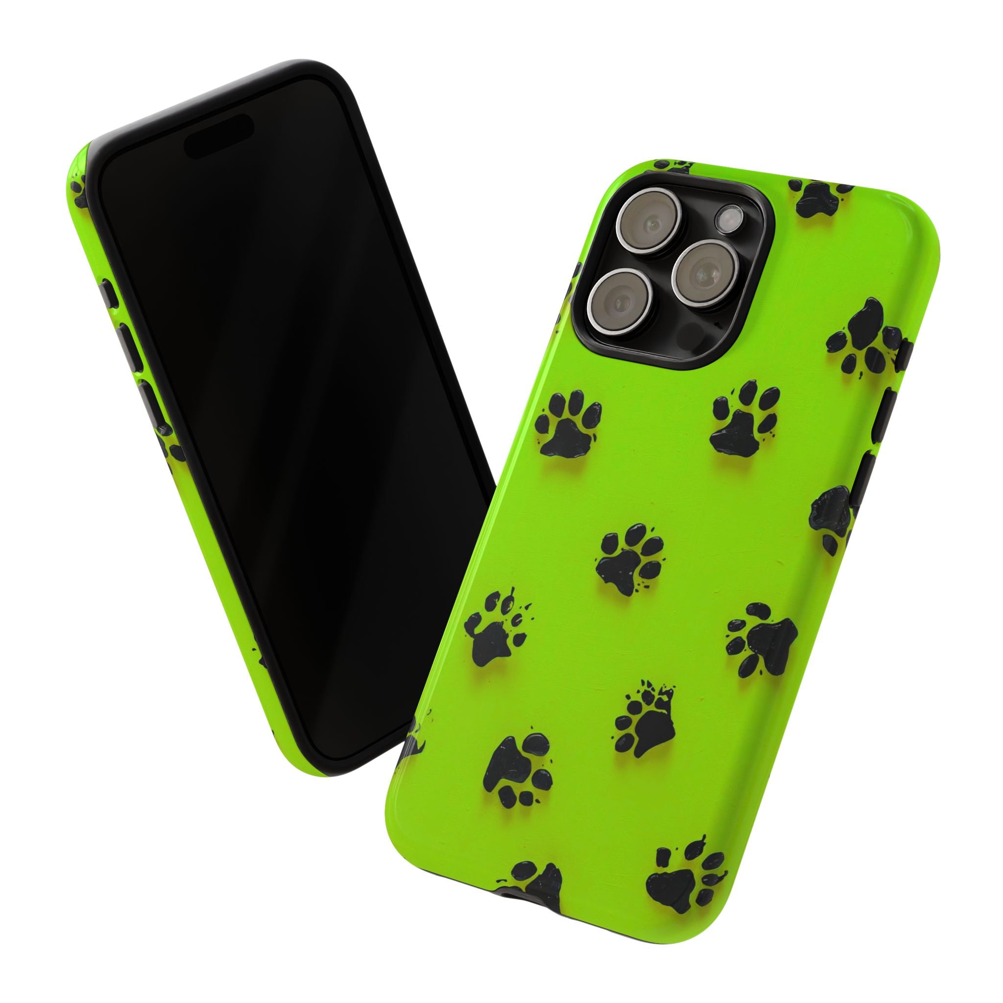 Neon Paw Print Tough Phone Case — Shockproof Pet Lover iPhone Cover