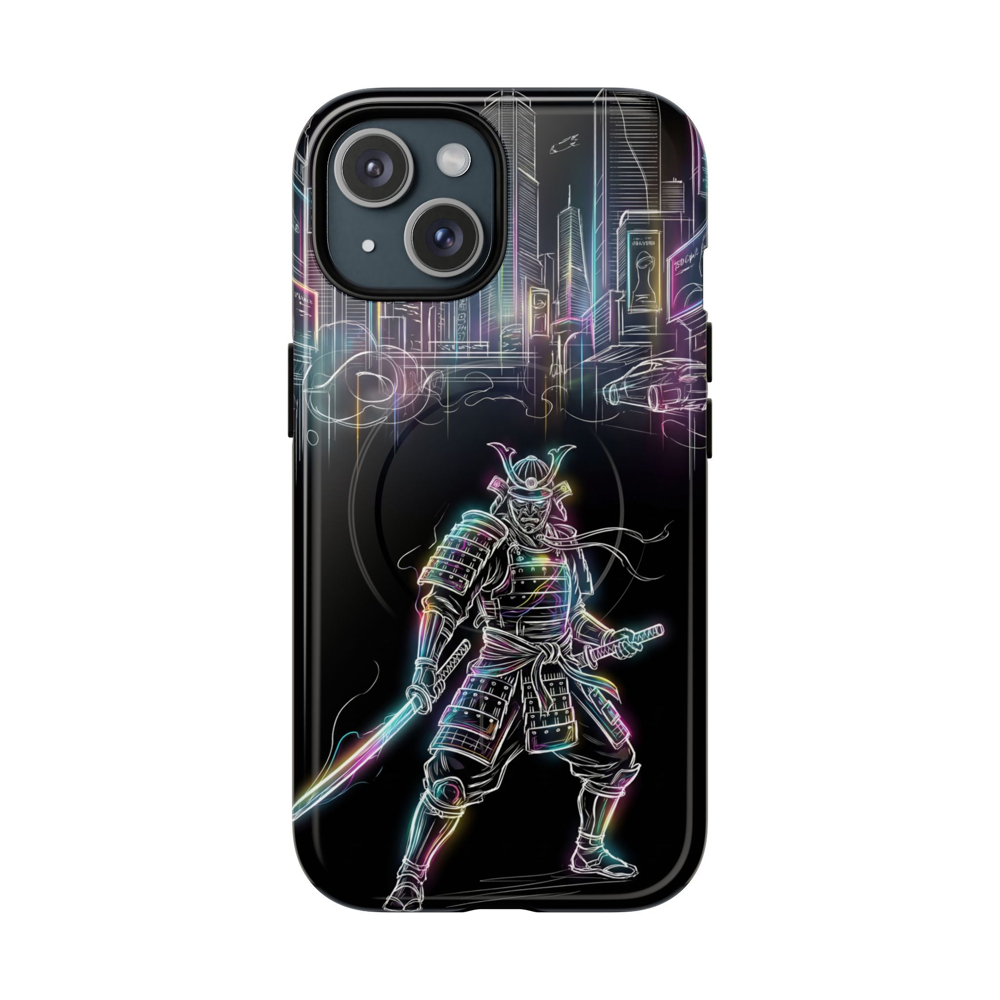 Neon Samurai MagSafe iPhone Case | Cyberpunk City Armor