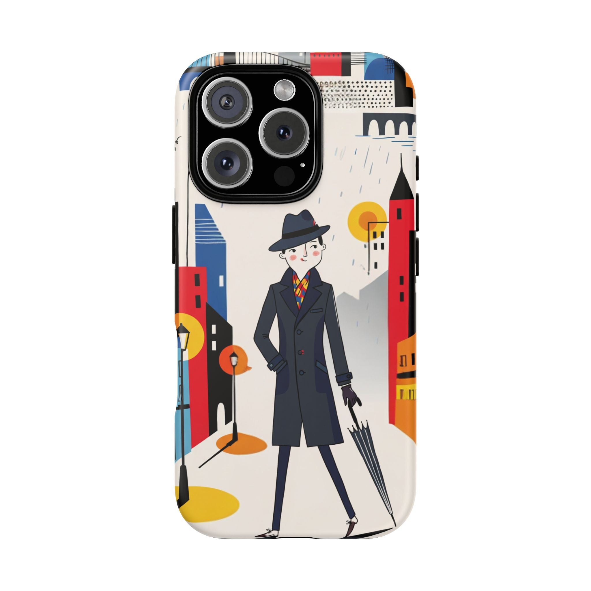 Retro Gentleman in Cityscape Illustration iPhone Case