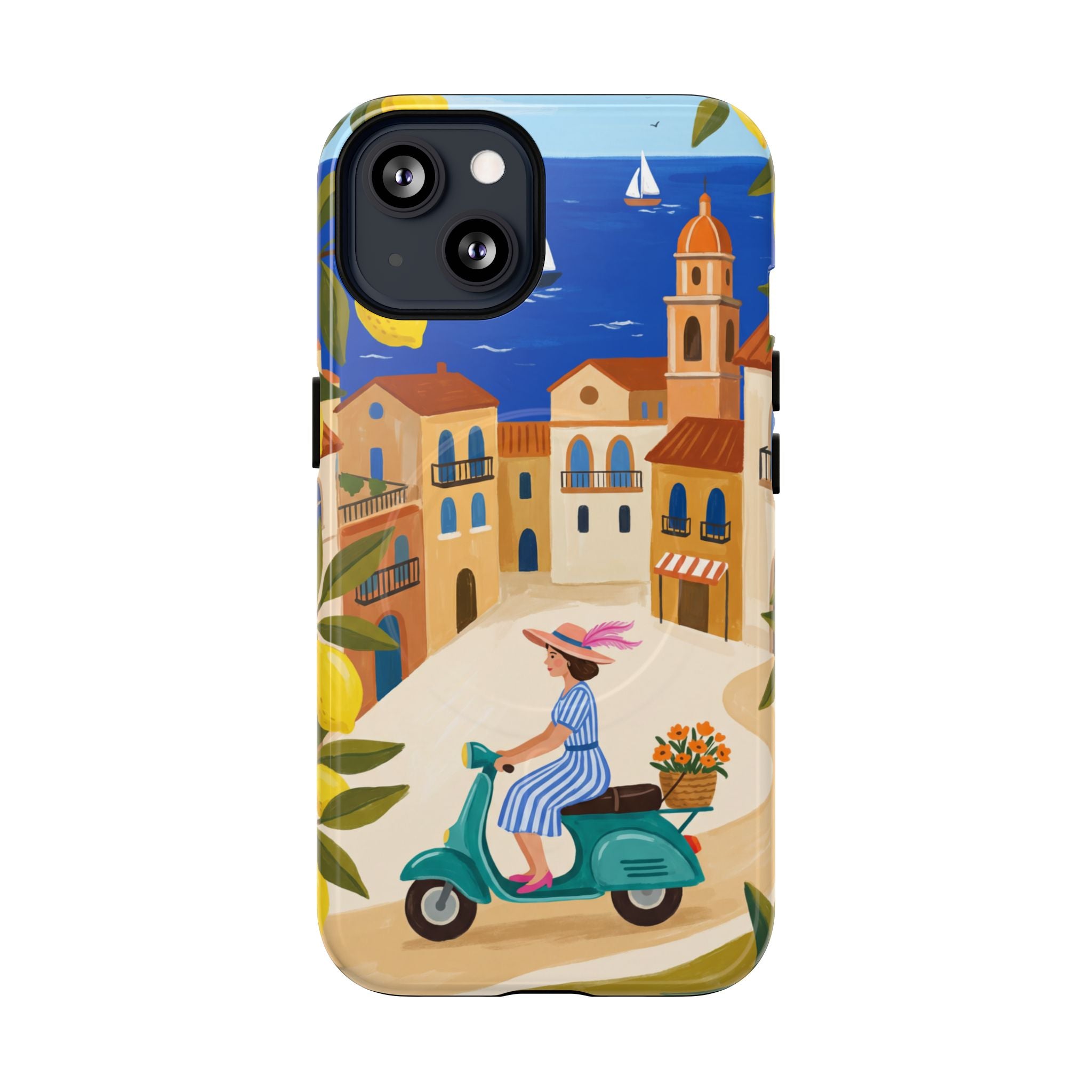 Mediterranean Scooter MagSafe iPhone Case | Coastal Lemon Grove Design