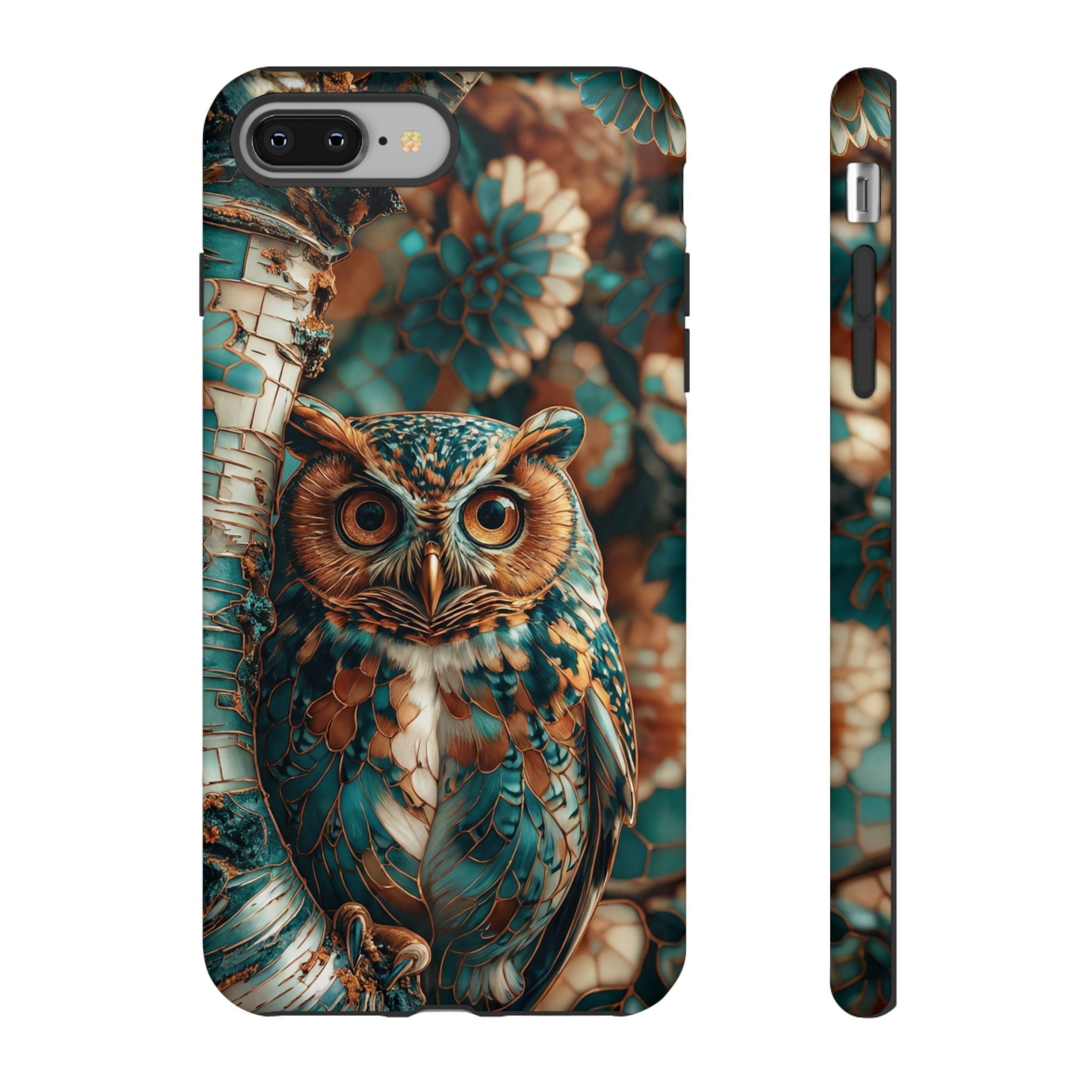 Owl Forest Tough iPhone Case | Teal & Brown Rustic Wildlife Protective Cover