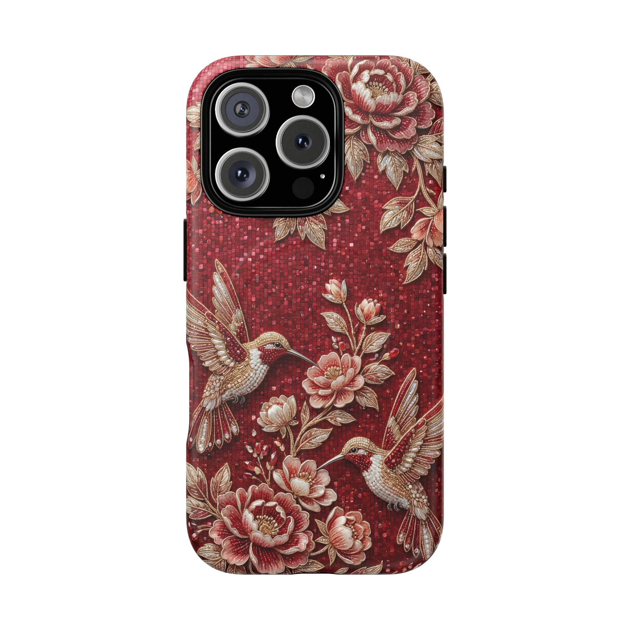 Floral Hummingbird Tough Case | Vintage Red MagSafe iPhone Case