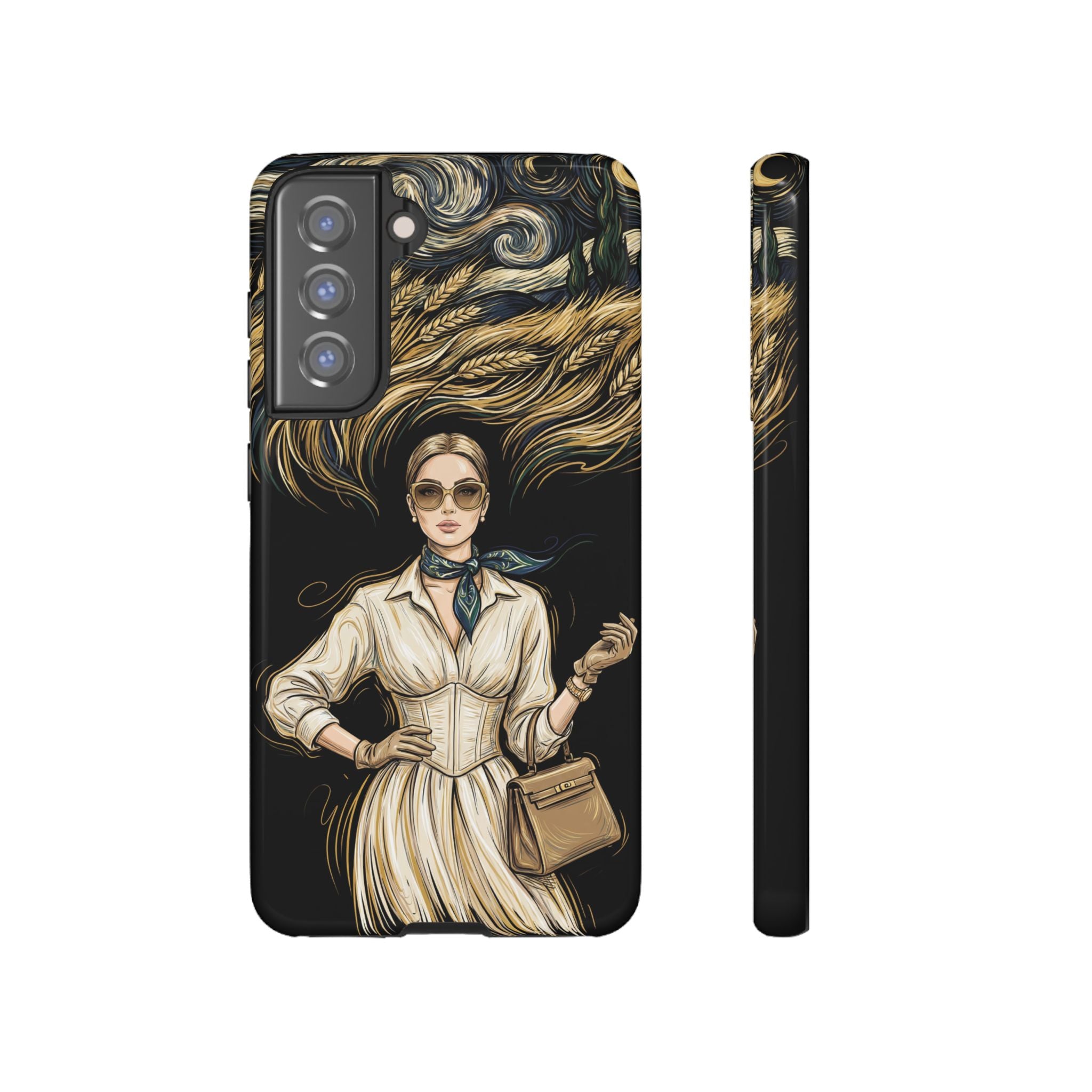 Vintage Elegance Samsung Galaxy Phone Case | Retro Woman with Flowing Golden Hair