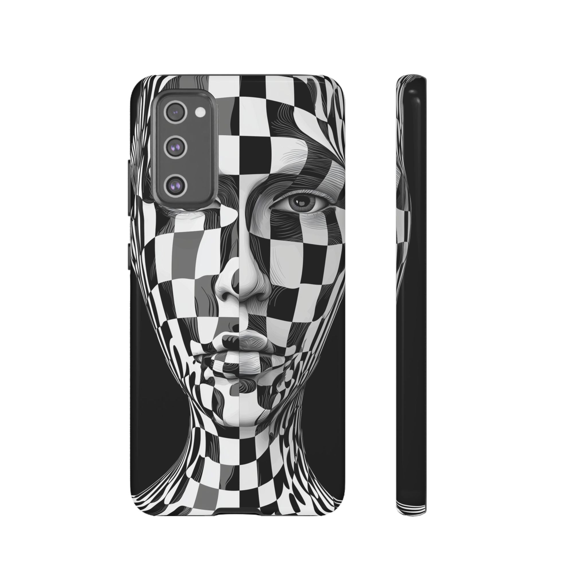 Checkerboard Face Tough Samsung Galaxy Case — Black & White Surreal Art Protective Cover