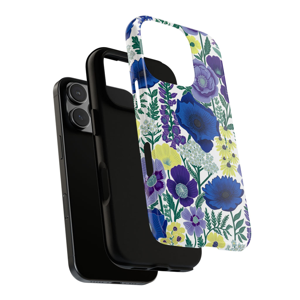 Floral Blue & Purple Tough iPhone Case | Protective Botanical Phone Cover