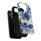 Floral Blue & Purple Tough iPhone Case | Protective Botanical Phone Cover