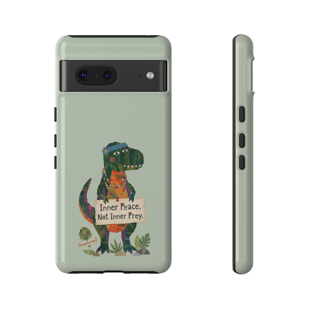 Funny T Rex Tough Google Pixel Phone Case | Sage Green Inner Peace Dinosaur Cover