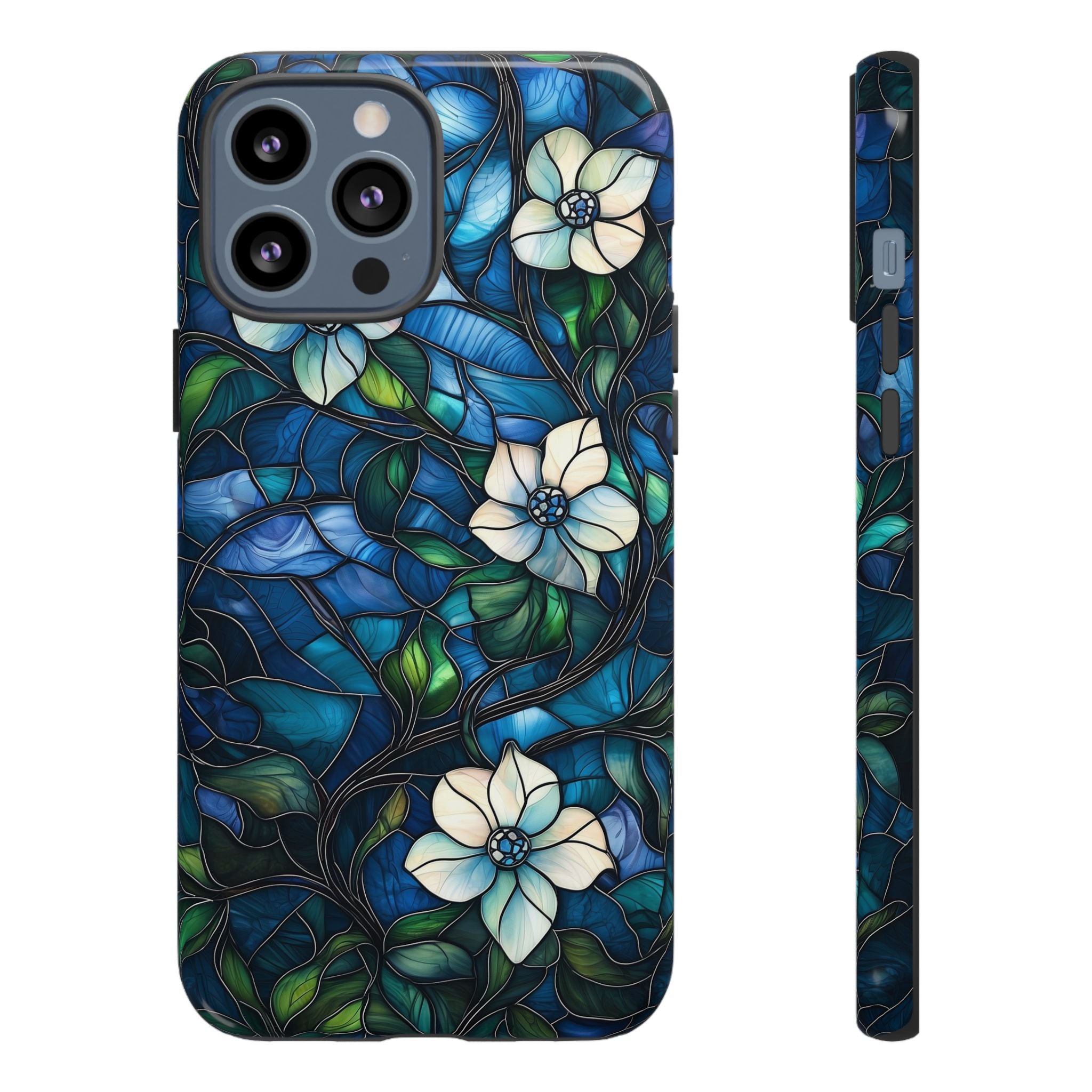 Floral Stained Glass iPhone Case – Blue Garden