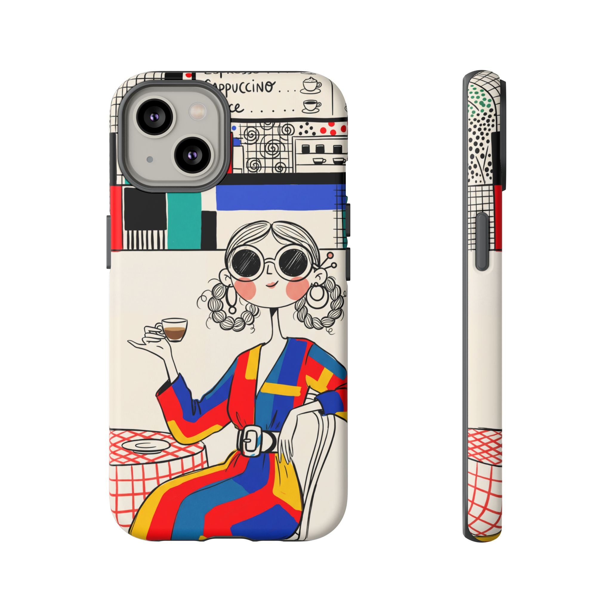 Retro Cafe iPhone Case | Colourful Chic Woman Illustration