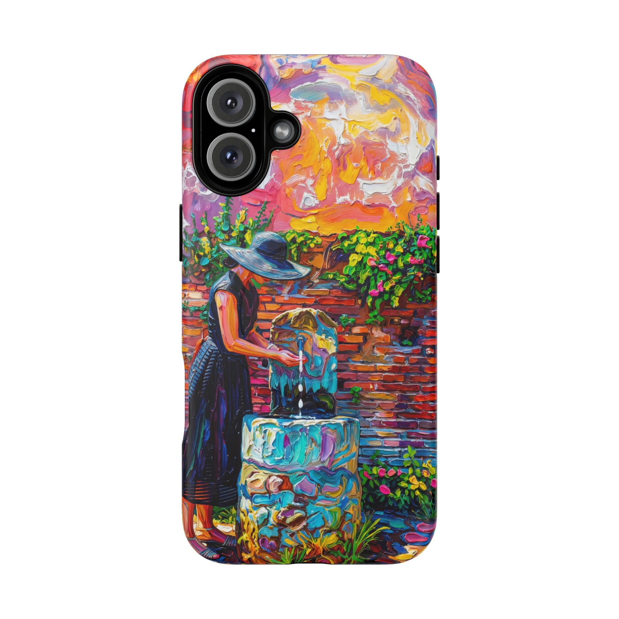 Artistic Garden iPhone Case | Woman at Fountain Tough MagSafe Case