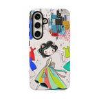 Retro Fashion Cat Girl Samsung Galaxy Phone Case | Cute Dress & City Print