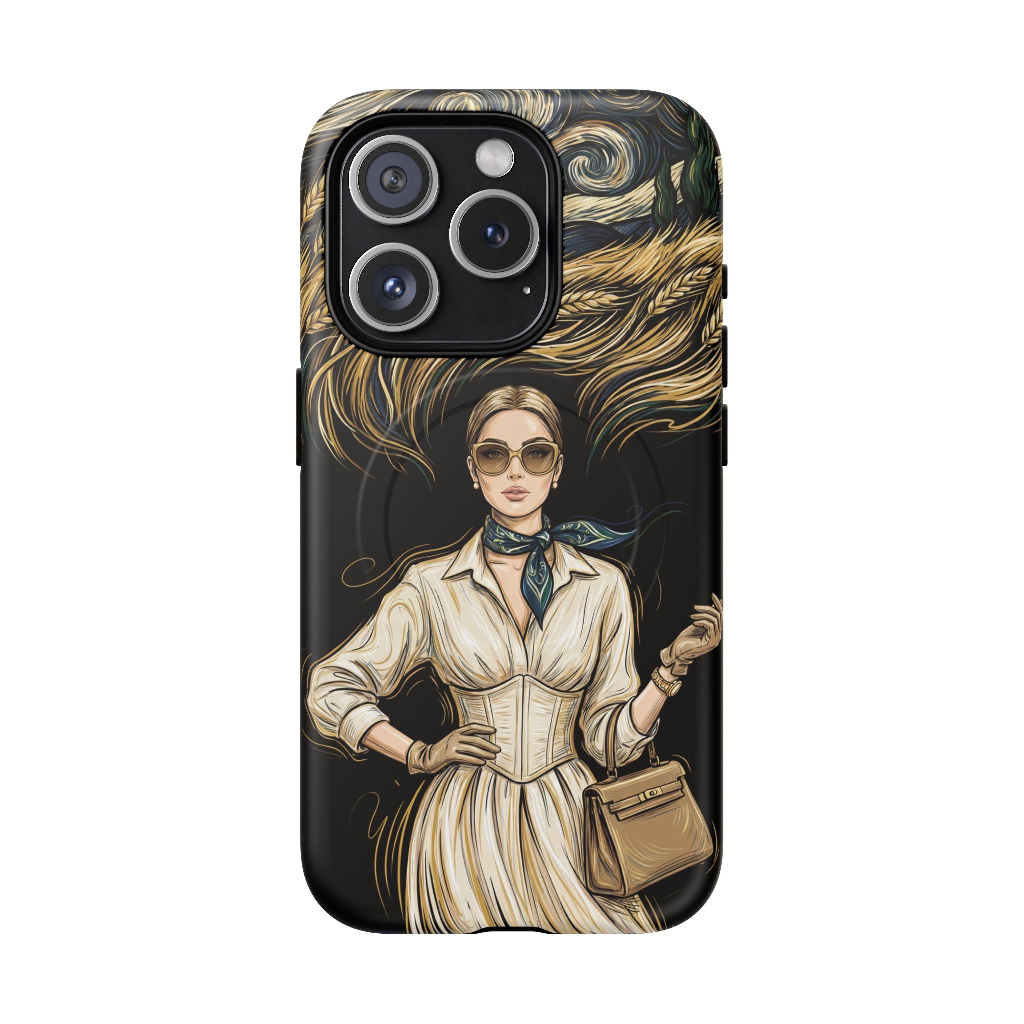 Vintage Elegance MagSafe iPhone Case | Retro Woman with Flowing Golden Hair