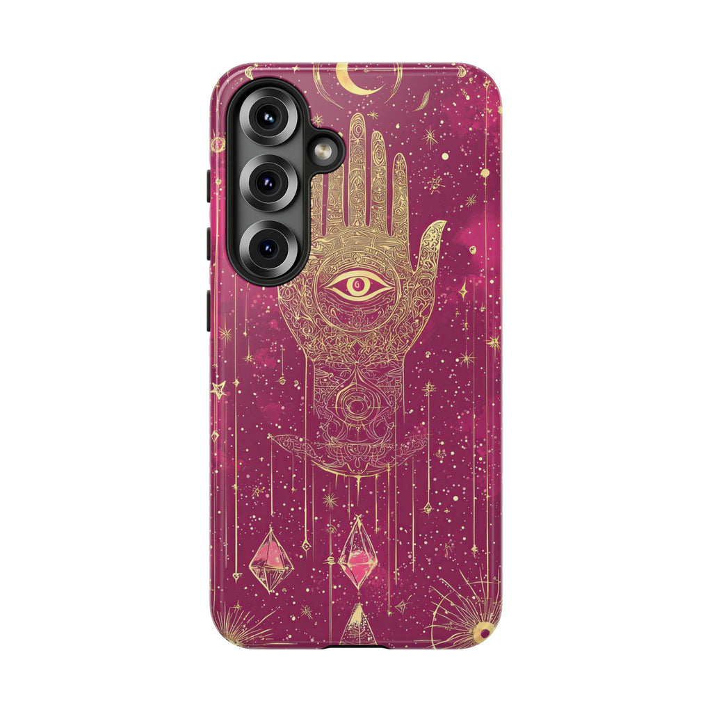 Mystic Hamsa Samsung Galaxy Case | Gold Palm & All-Seeing Eye on Magenta Galaxy