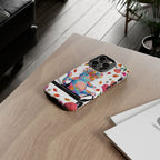 Custodia protettiva per iPhone con gatto floreale colorato su Pilates Reformer