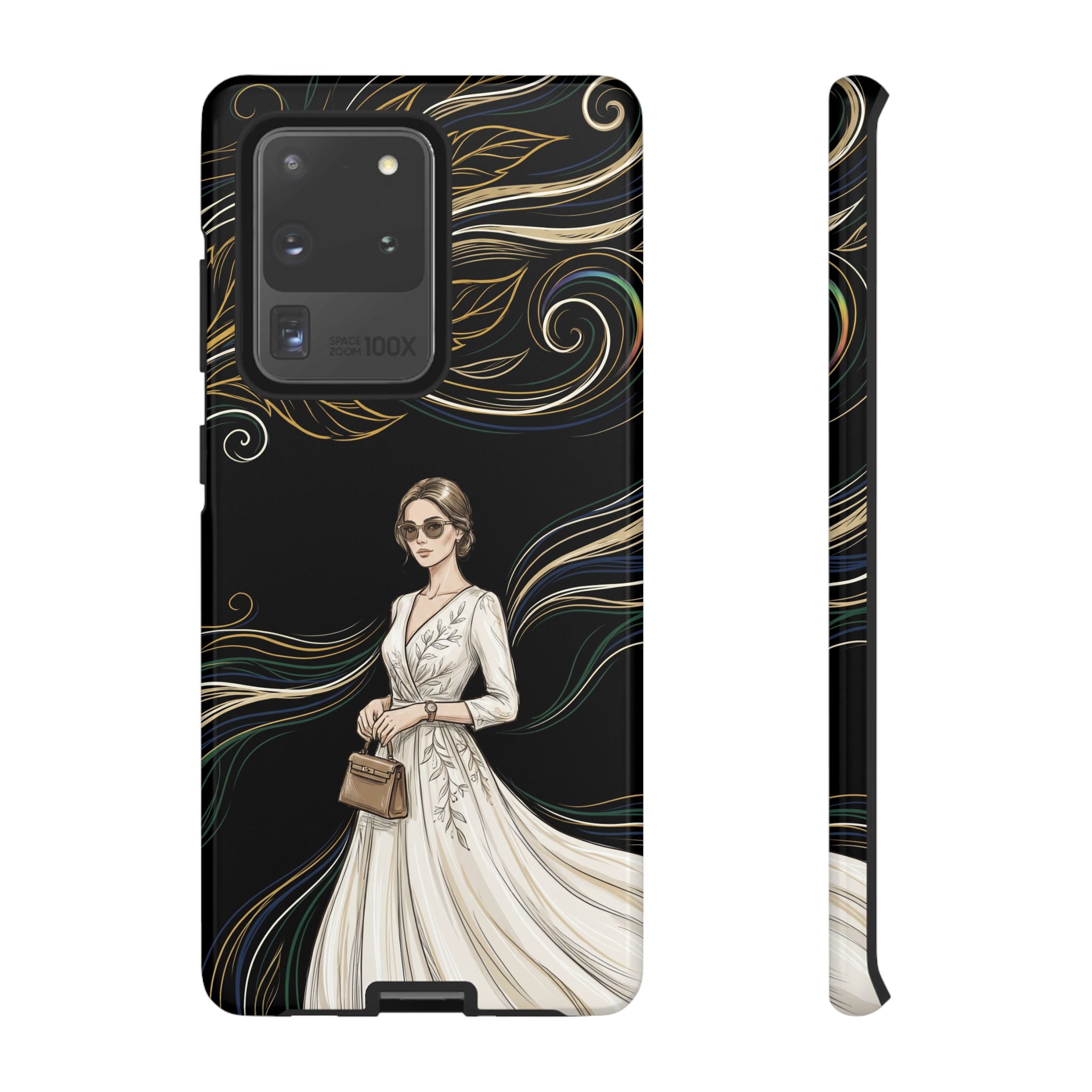 Elegant Woman Illustration Samsung Galaxy Phone Case | Vintage Bride in Flowing Gown