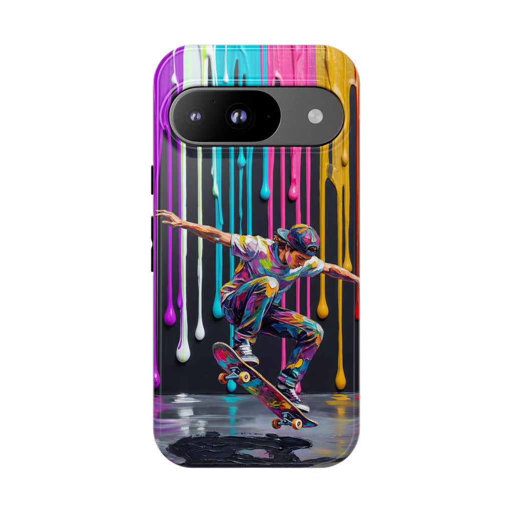 Custodia per telefono Google Pixel "Skateboarder Splash" arte colorata a goccia