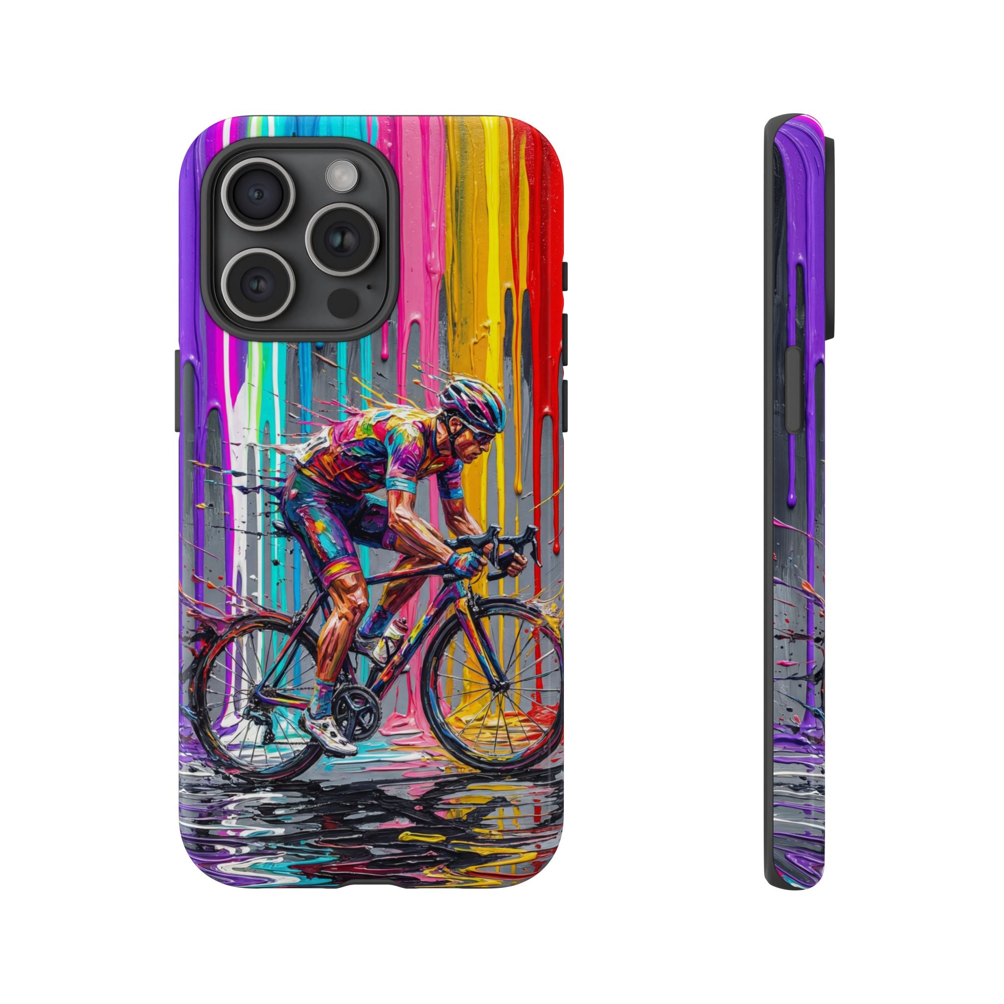 Cyclist Art iPhone Case | Colourful Drip Painting Tough Cases