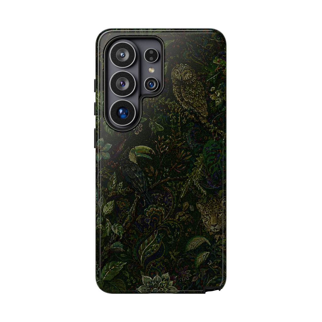 Dark Botanical Tough Samsung Galaxy Phone Case | Moody Forest Owl Cover