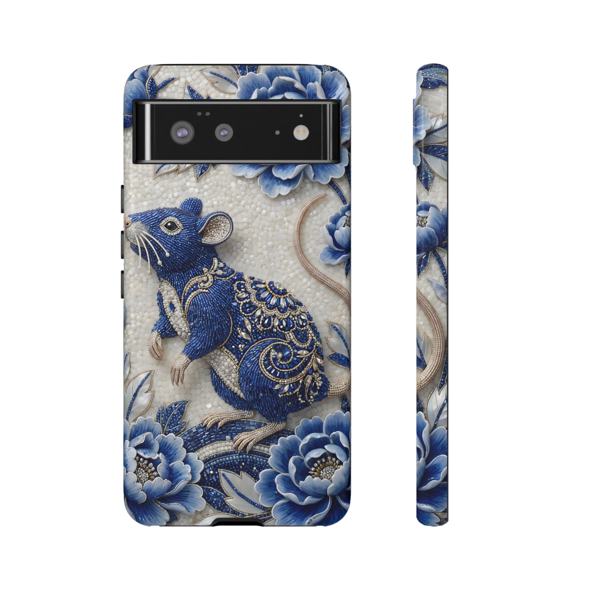 Asian Zodiac Rat Google Pixel Phone Case | Blue & White Porcelain Art Slim Protective iPhone Case | Year of the Rat Gift