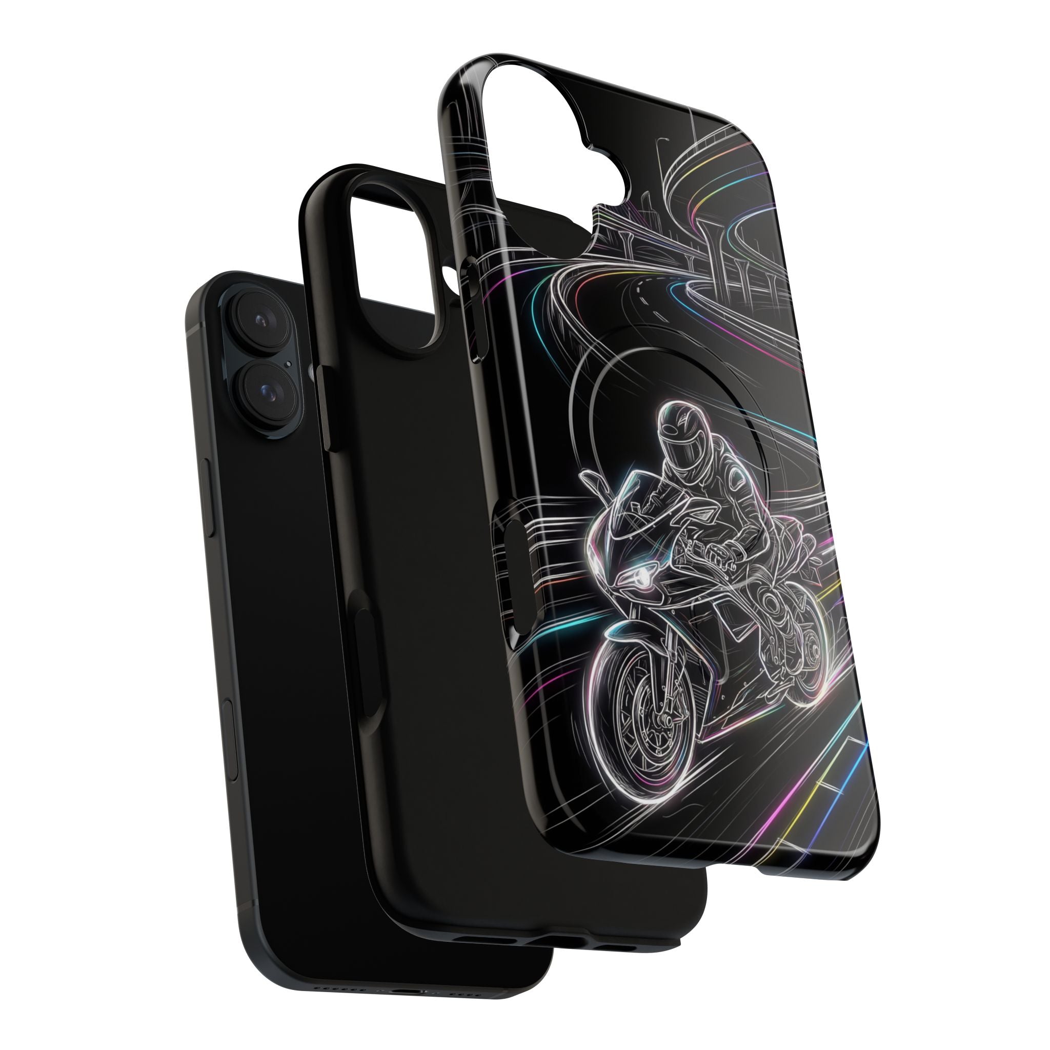 Neon Night Rider MagSafe iPhone Case | Motorcycle Racing Protective Cover