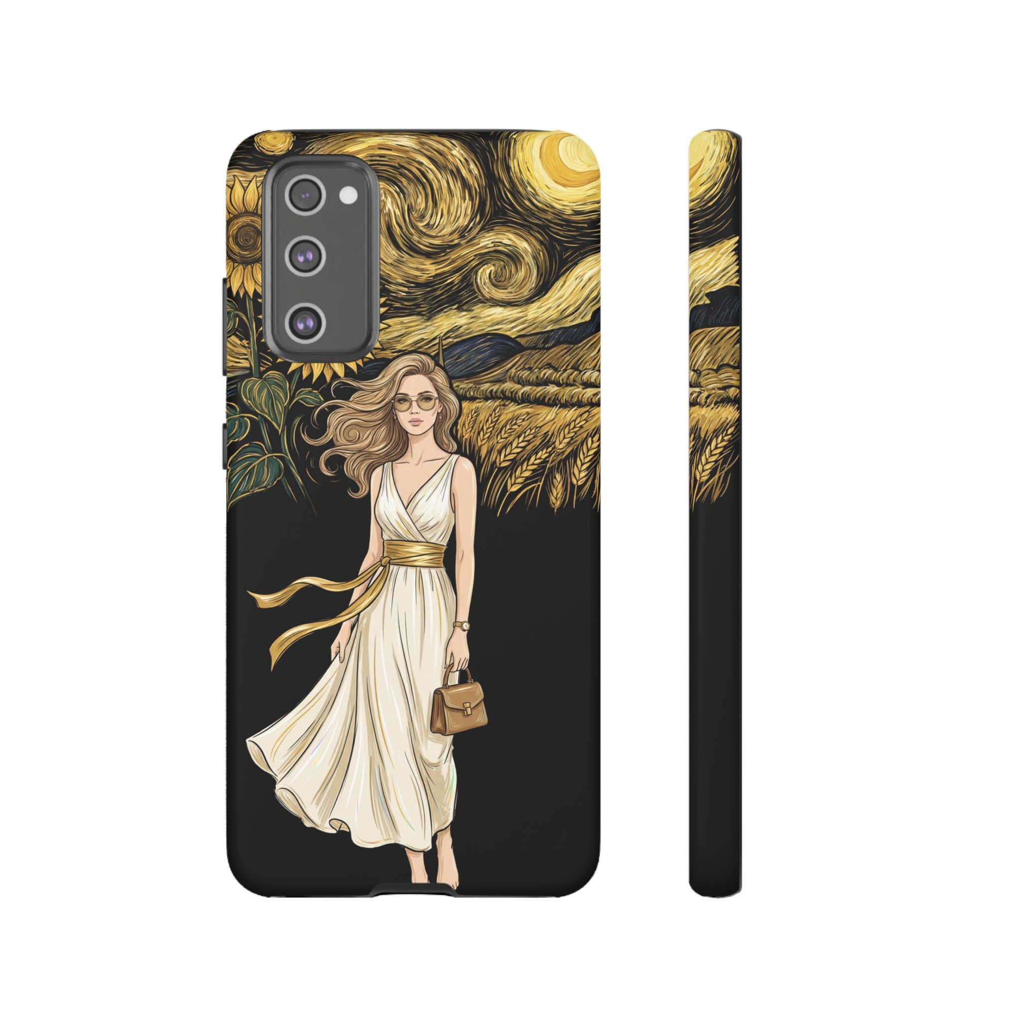 Sunflower Night Samsung Galaxy Phone Case | Woman in Flowing Dress Van Gogh Style