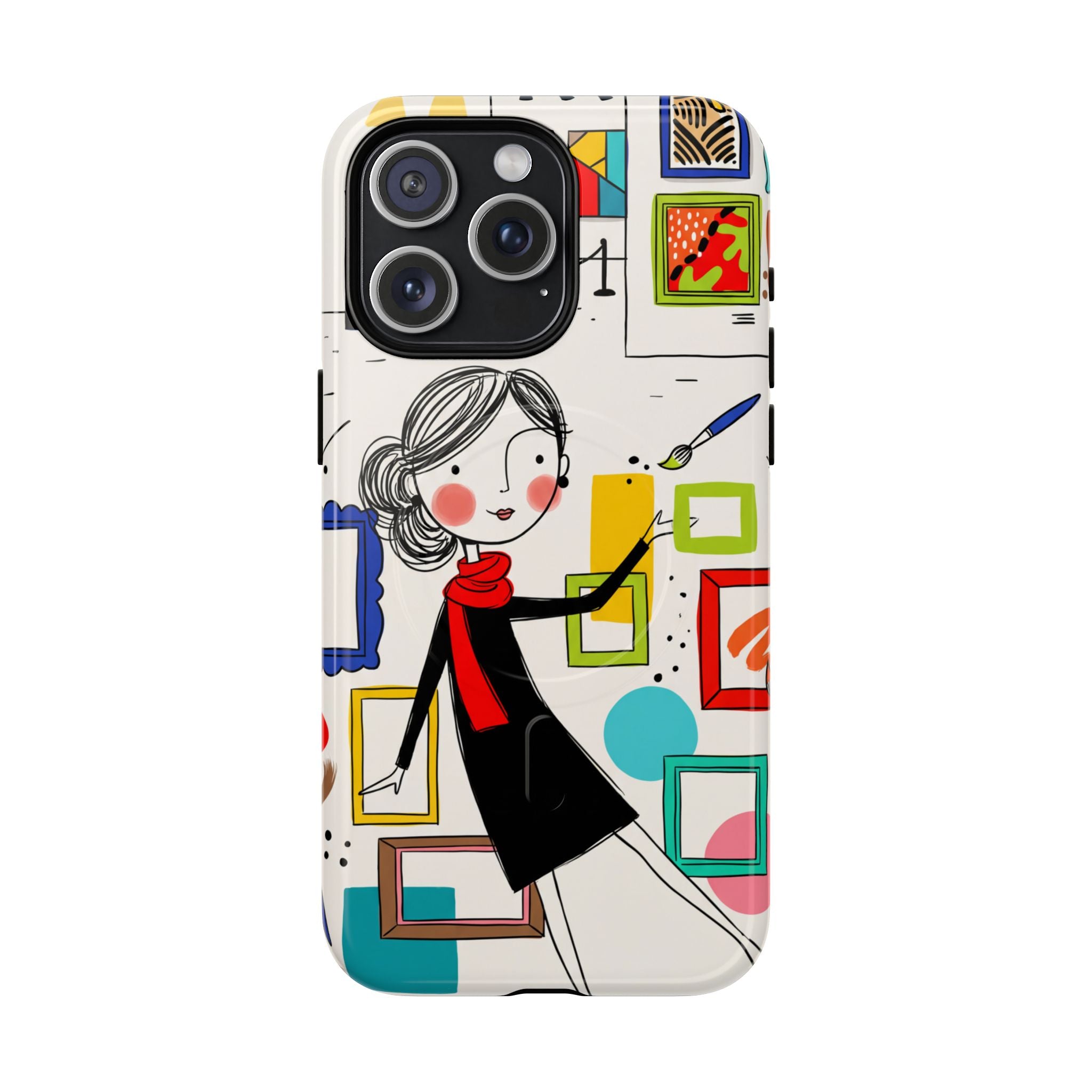 Art Gallery Illustration MagSafe iPhone Case | Cute Woman with Frames Design