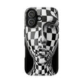 Checkerboard Face Tough iPhone Case — Black & White Surreal Art Protective Cover
