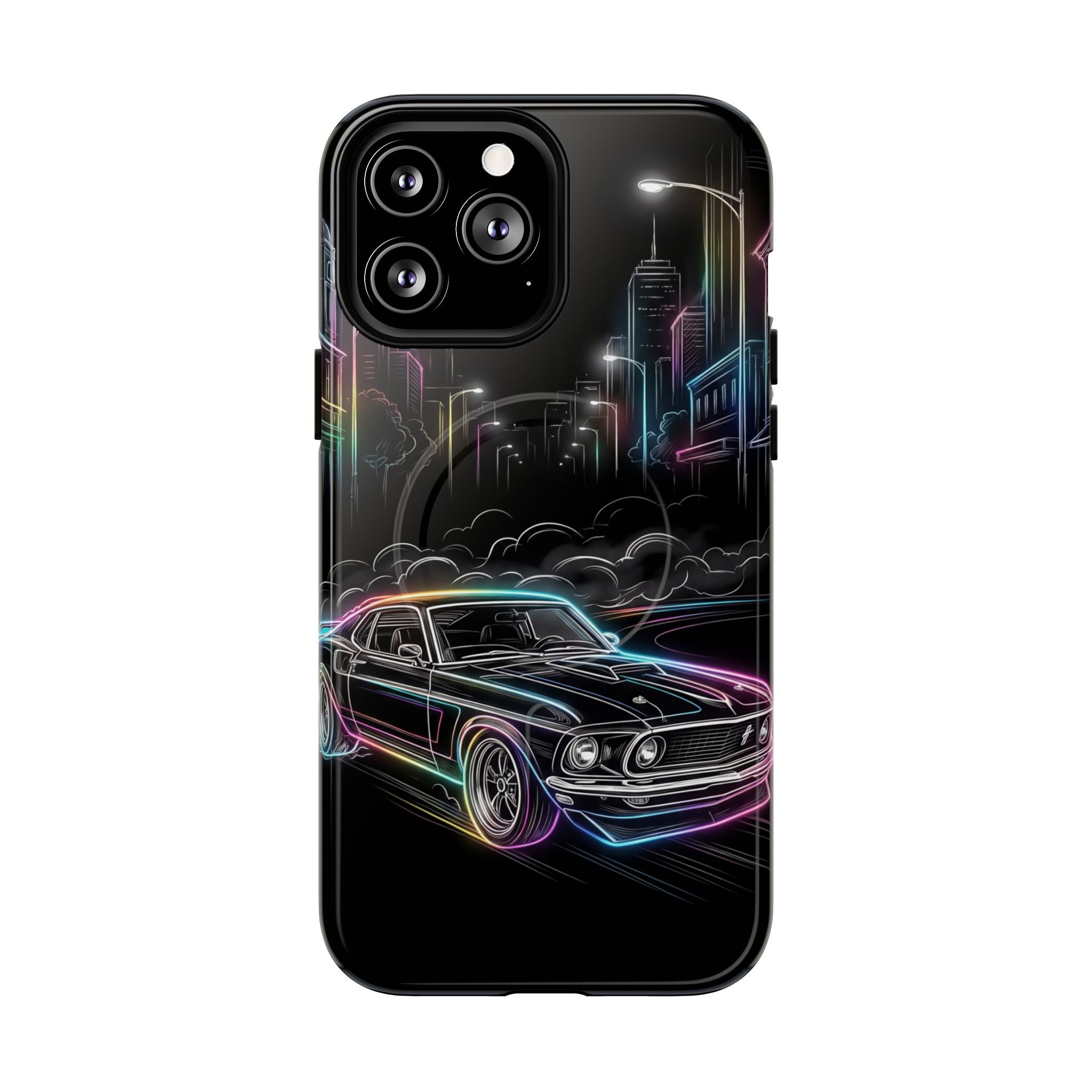 Neon Muscle Car MagSafe iPhone Case | Retro City Nightscape