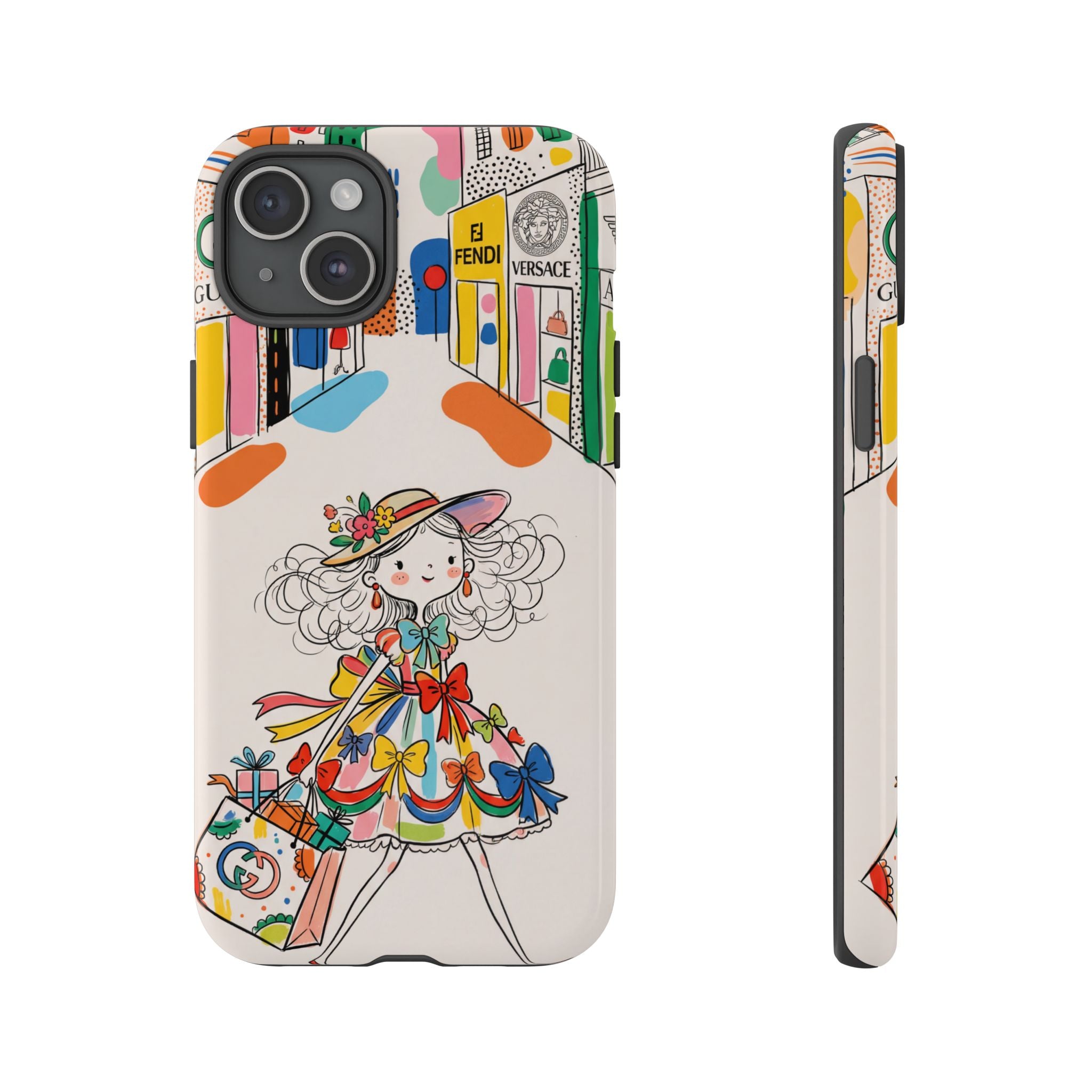 Cute Fashion Girl iPhone Case | Colourful Shopping Street Design