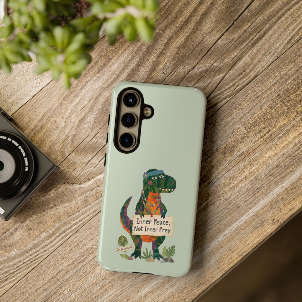Funny T Rex Tough Samsung Galaxy Phone Case | Sage Green Inner Peace Dinosaur Cover